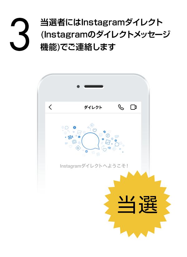 受賞候補者にはInstagramダイレクト（Instagramのダイレクトメッセージ機能）でご連絡します。（※後日、ご連絡する指定日までに作品の著作権確認用のデータ等を提出いただき、最終選考を行います。受賞者にはあらためてご連絡いたします。また、落選通知は行いませんのでご理解ください。）